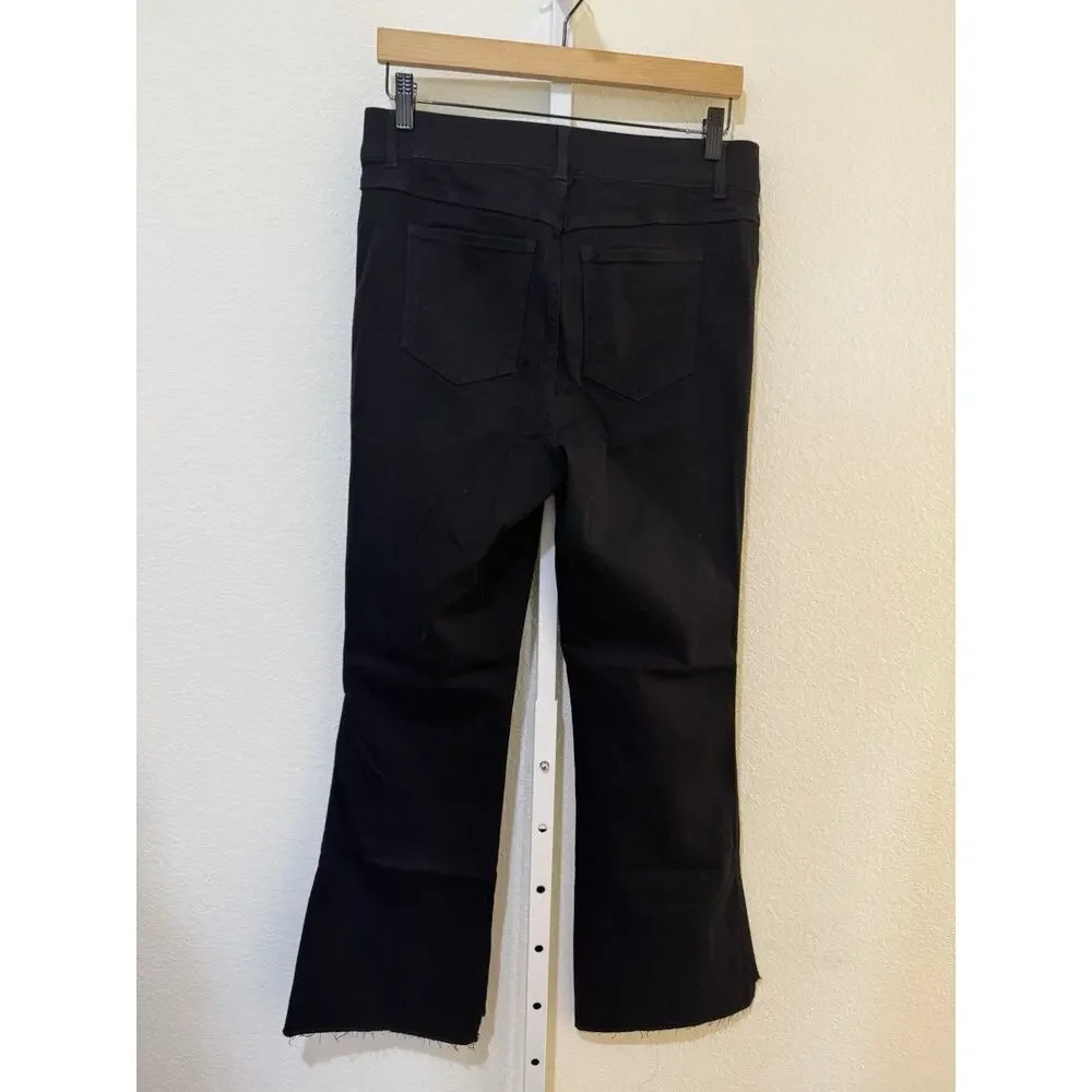 Spanx Womens LT Kick Flare High Rise Pull On Black Wash Stretch Denim Step Hem